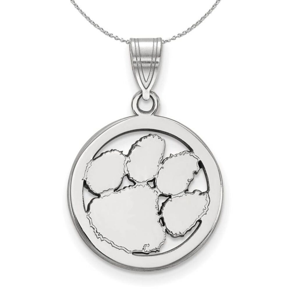Sterling Silver Clemson U Small Circle Pendant Necklace - 24 Inch